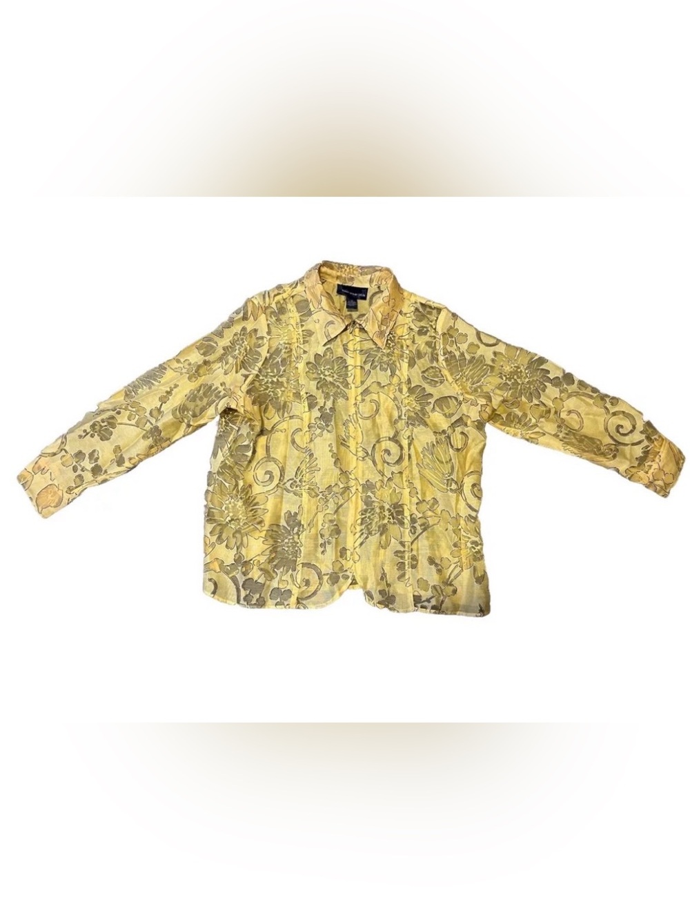 Susan Graver Yellow Linen Blend Full Zip Lightweight Collared Jacket Women’s 1X